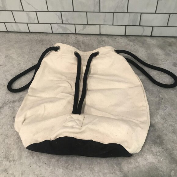 Lazy One Bear Essentials Canvas Drawstring Backpack Bag Natural Black Tote - Picture 6 of 6